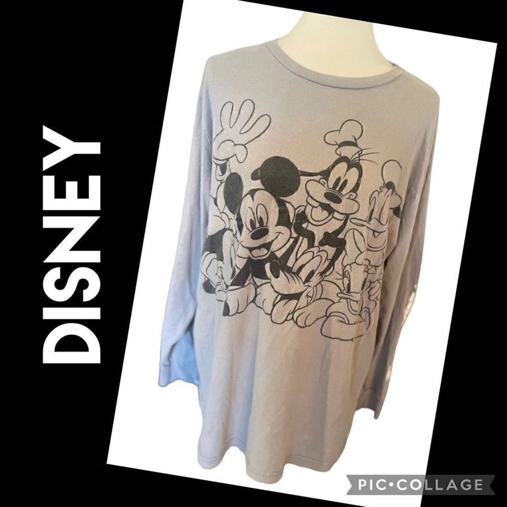 Disney Unisex Gray Mickey And Friends Vintage Crew Neck Long Sleeve Shirt XL